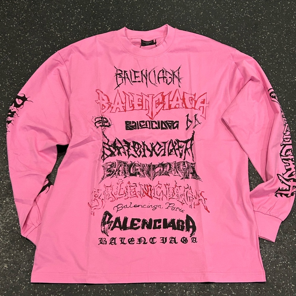 Balenciaga Vibrant Pink Graphic Long Sleeve Tee